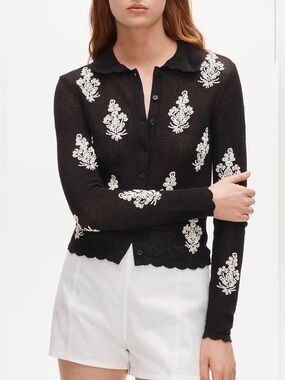J CREW Collection Small  pointelle floral cardigan with embellishments CT961